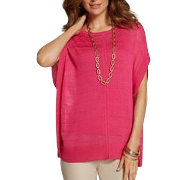 NWT Chico's Audra Pullover Sweater Summer Berry Size 2 Short Sleeve Office Pink - Picture 1 of 11